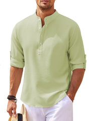 Men's Long Sleeve Stand Collar Plaid Shirt
