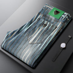 Men's Striped Contrast Casual Jeans
