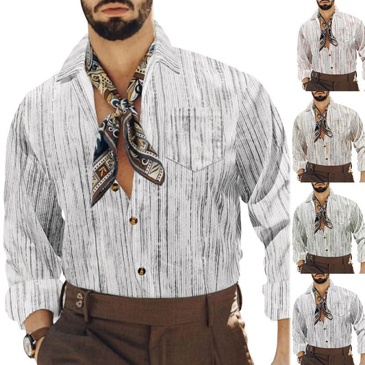 Men's Vintage Corduroy Tie-Dye Casual Pocket Long Sleeve Shirt