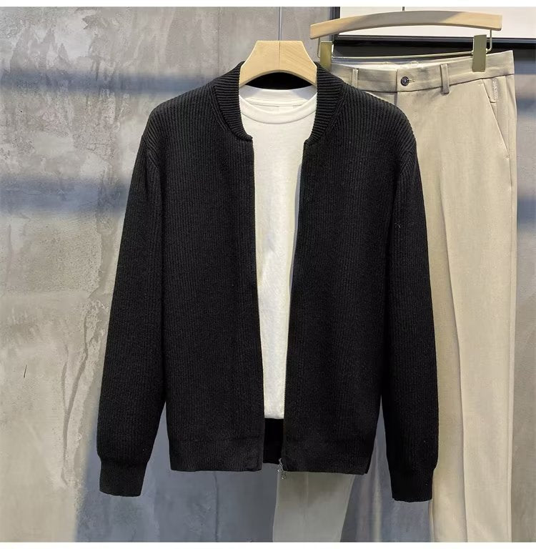 Men's Double Zipper Cardigan Casual All-match Knitted Jacket