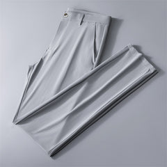 Men's Solid Color Business Casual High Elastic Straight Breathable Trousers