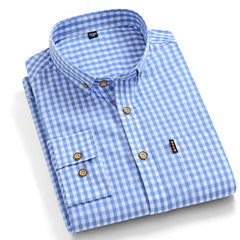 100% Cotton Plaid Striped Solid Color Long-sleeved Shirts