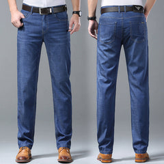 Men's High Waist Elastic Straight Loose Business Silk Jeans
