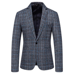 One-button plaid business casual blazer