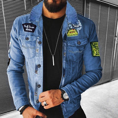 Men's Punk Lamb Wool Thickened Denim Jacket