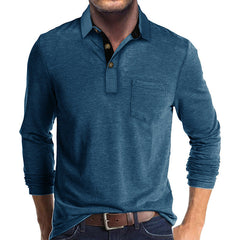 Long-sleeved solid color lapel casual polos