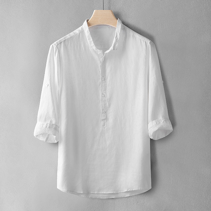 Men's Casual Loose Solid Color Cotton Linen Shirt