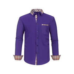 Men's Colorblock Plaid Collar Casual Super Stretch Shirt