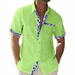 Men's Beach Casual Contrast Lapel Shirt