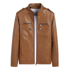Men's Simple Casual Solid Color Non-Iron Windproof Leather Jacket