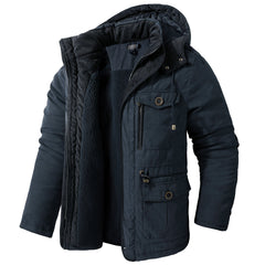 Men's Thick Multi-Pocket Lambswool Hooded Cotton Jacket