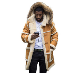 Men's Solid Color Stitching Casual Lapel Hooded Jacket
