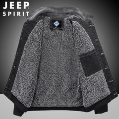 New Men's Thickened Fleece Denim Loose Large Size Windproof Jacket