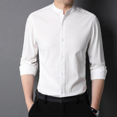 2023 Men's Business Casual Slim Fit Cotton Stand Collar Long Sleeve Shirt