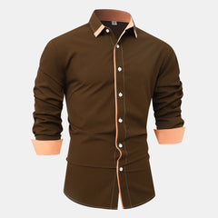 Men's Casual Color Block Fashion Business Long Sleeve Shirt