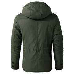 Men's Thick Multi-Pocket Lambswool Hooded Cotton Jacket