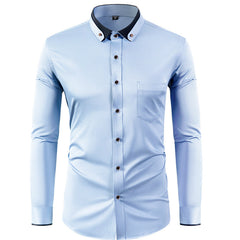 Men's Long Sleeve Contrast Color Stretch Shirt