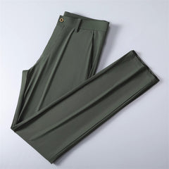 Men's Solid Color Business Casual High Elastic Straight Breathable Trousers