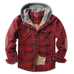 Men's Velvet Windproof Warm Hooded Cotton Plaid Shirt