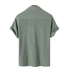Men's Casual Loose Plaid Stripe Short Sleeve Shirt