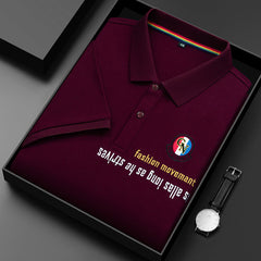 Men's Cotton Letter Print Lapel Polo Shirt