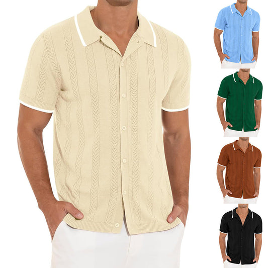 Men's Fashionable and Casual Patchwork Color Hollow Breathable and Comfortable Shirt