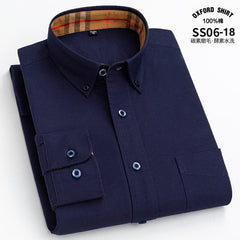 Men's Pure Cotton Oxford Vertical Plaid Striped Business Casual Long-sleeved Shirt