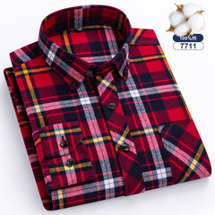Men's Large Size Cotton Plaid Fashion Casual Long Sleeve Shirt
