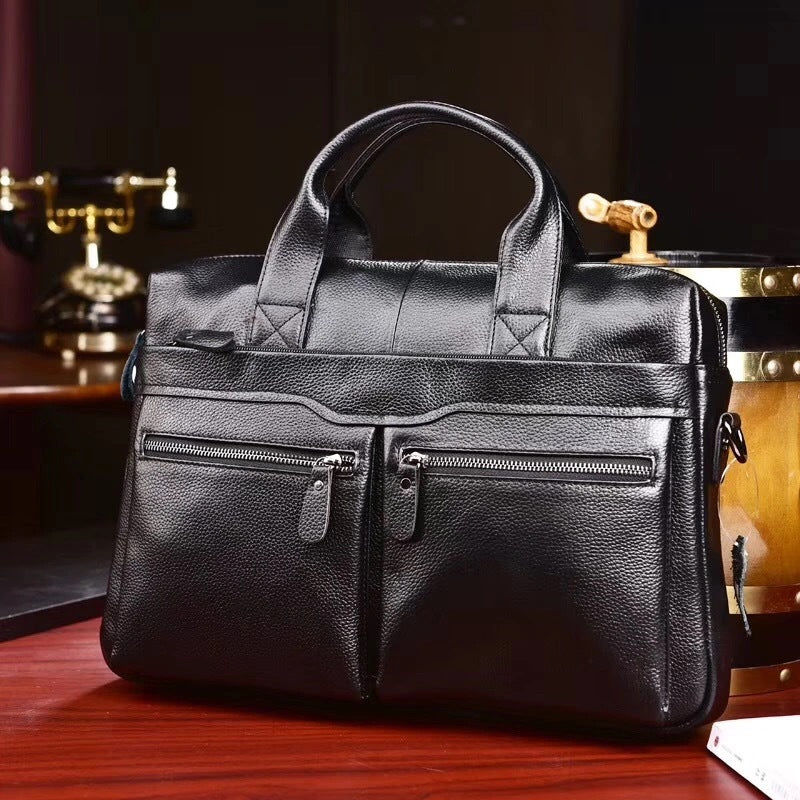 New Men's Genuine Leather Handbag 14 Inch Business Large Capacity Briefcase