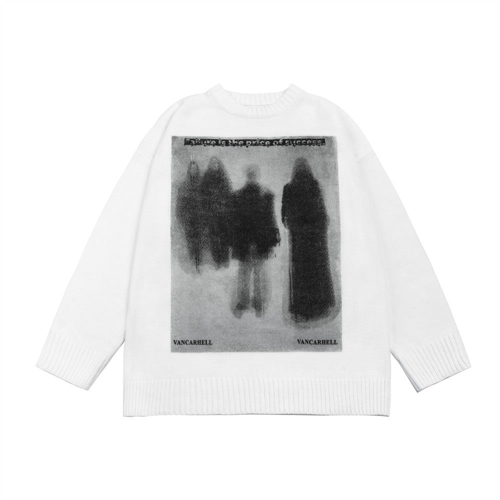 Men's Dark Ghost Print Knit Sweater
