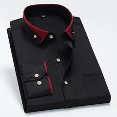 New Men's Business Casual Contrast Color Collar Elastic Comfortable Non-iron Shirt
