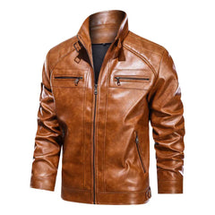 Men's Stylish Stand Collar Leather Jacket