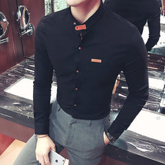 Men's Slim Long Sleeve Casual Stand Collar Shirt