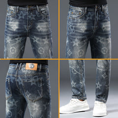 Light luxury trendy brand printed thick jeans