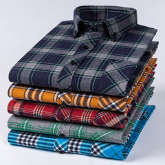 Pure cotton plaid casual lapel shirt