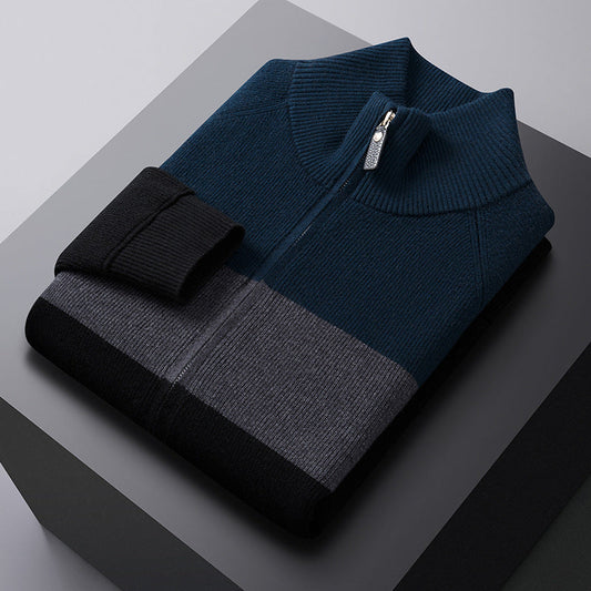 Men's Thick Half Turtleneck Striped Knitted Sweater