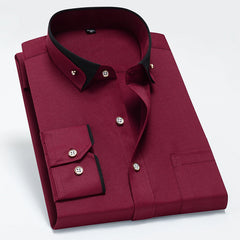 New Men's Business Casual Contrast Color Collar Elastic Comfortable Non-iron Shirt