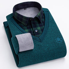 2023 Men's Thermal Fake Two-Piece Long Sleeve Shirt