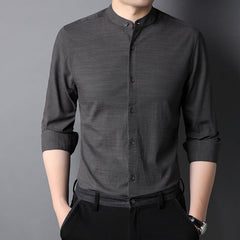 2023 Men's Business Casual Slim Fit Cotton Stand Collar Long Sleeve Shirt
