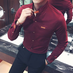 Men's Slim Long Sleeve Casual Stand Collar Shirt