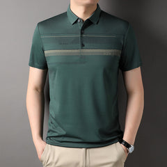 Cotton lapel striped business casual polo shirt