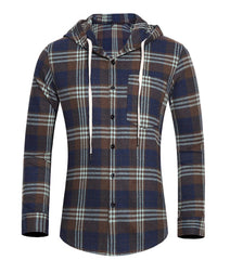 Men's Casual Plaid Hooded Long Sleeve Shirt