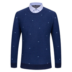 Round Neck Fake Two Piece Warm Knitted Shirt