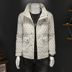 Men's Warm Embroidered Stand Collar White Duck Down Jacket
