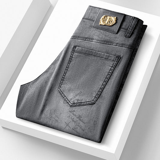 Men's Printed High-end Stretch Slim Straight Jeans