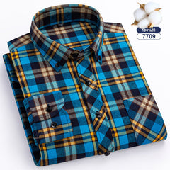 Men's Large Size Cotton Plaid Fashion Casual Long Sleeve Shirt