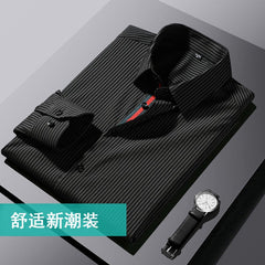 High-end striped embroidered lapel shirt