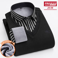Men's Fake Two-piece Velvet Thickened Loose Casual Knitted Shirt