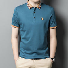 Men's Embroidered Lapel Cotton Polo Shirt