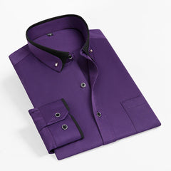 New Men's Business Casual Contrast Color Collar Elastic Comfortable Non-iron Shirt
